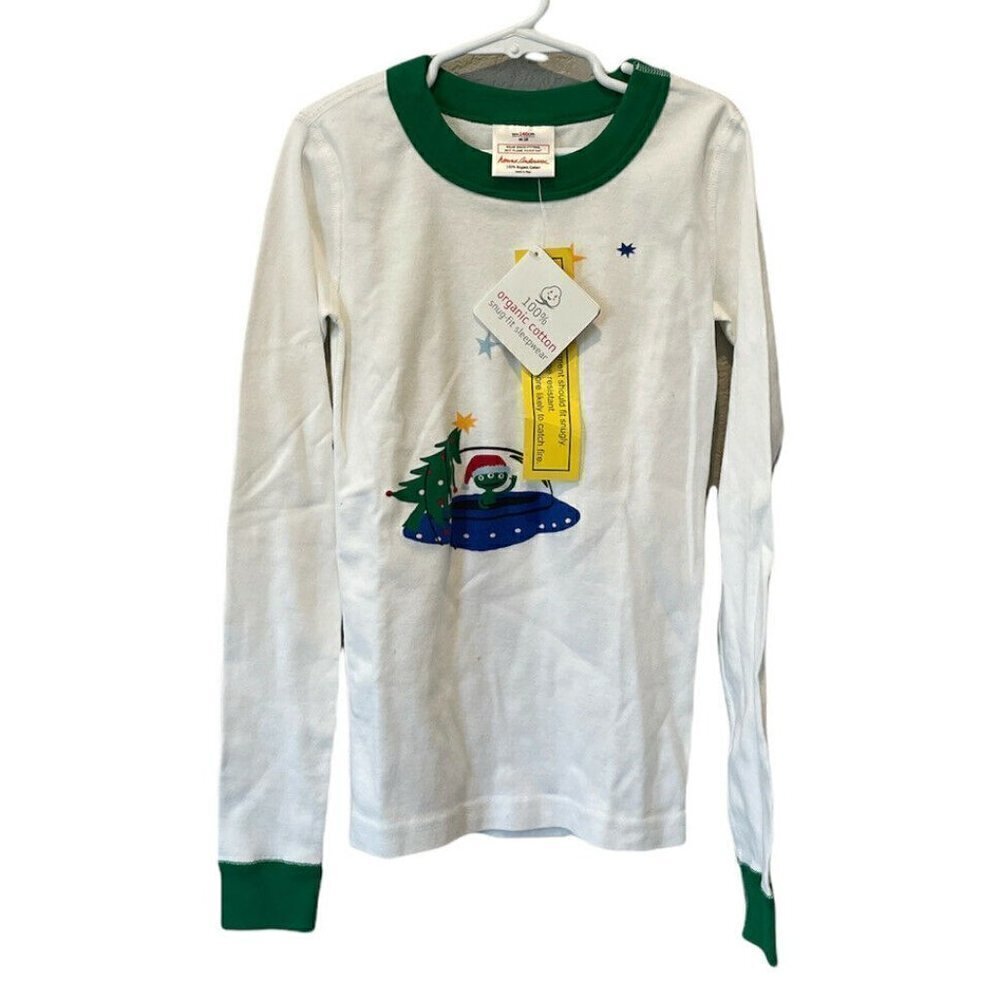 Hanna Andersson Christmas Organic Alien  Pajamas Top Sz 140 US 10 Shirt Only NWT